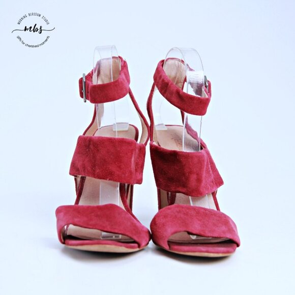 Madewell Octavia Leather Ankle Strap Heeled Sandals Red Women 9 - Picture 3 of 16